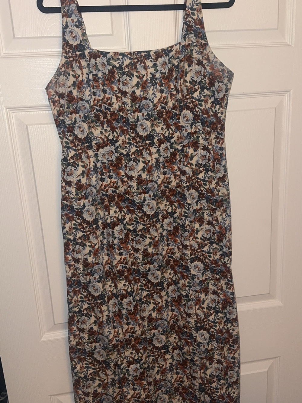 Abercrombie & Fitch Floral Square-Neck Dress in Cream, Brown & Blue